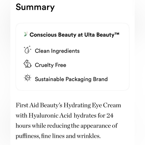 First Aid Beauty Hydrating Eye Cream With Hyaluronic Acid 15 ml New - Picture 6 of 6